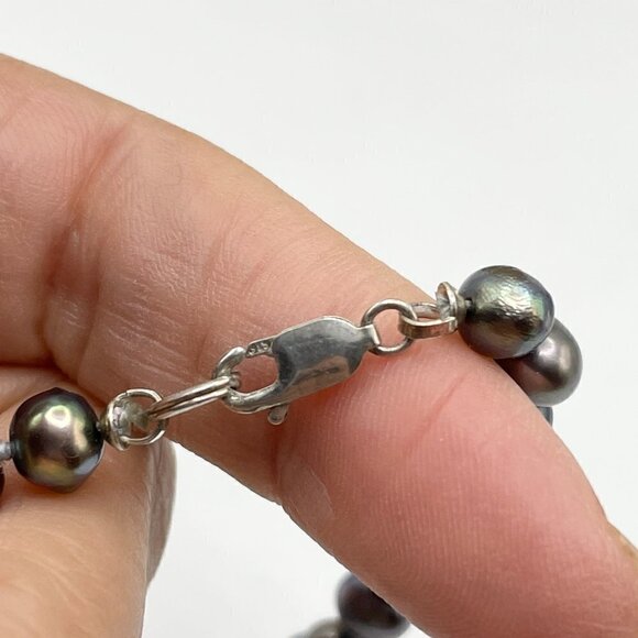 Genuine Black Freshwater Pearls Sterling Silver .925 Clasp 17" Long - Picture 5 of 7